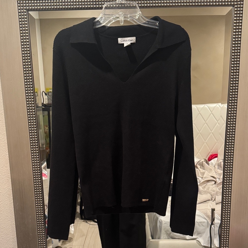Calvin Klein Black V-Neck Polo Sweater